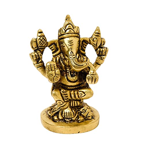 Brass Sitting Ganesha Idol, 2.5 inches India