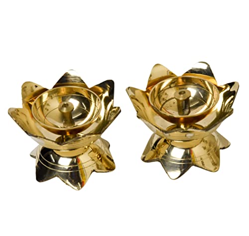 Bhimonee Decor Pure Brass Kamal Nanda Table Diya, 1.75 inches, Brass, Pack of 2 pcs