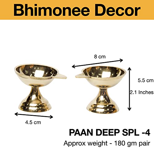 Bhimonee Decor Pure Brass Paan Deep, Deepak, Diya for Pooja Purposes, 2.1 Inches, 180 gm