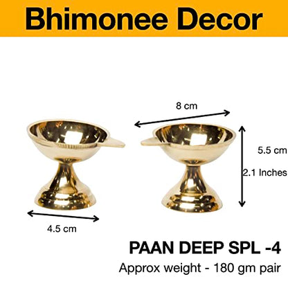 Bhimonee Decor Pure Brass Paan Deep, Deepak, Diya for Pooja Purposes, 2.1 Inches, 180 gm