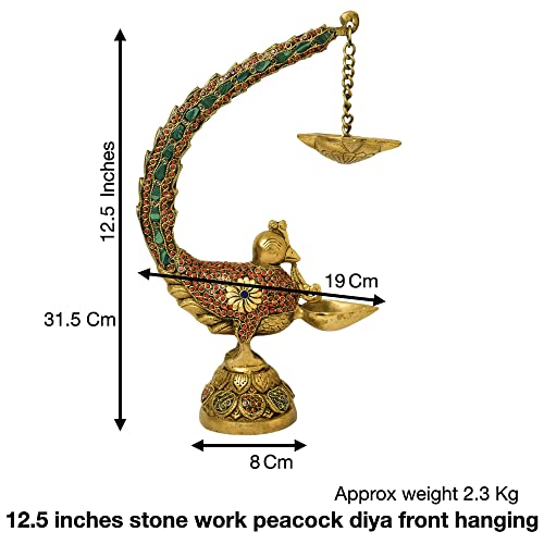  Stone Work Peacock Design Brass Hanging Diya Dimensions