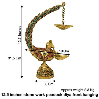  Stone Work Peacock Design Brass Hanging Diya Dimensions