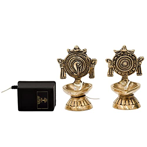 Buy Pure Brass Shanku Chakra Electric Bulb Lights Diya Bhimonee Decor