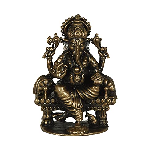 Bhimonee Decor Copper Handmade Darbar Ganesha 2.5 inches Sitting Idol Statue Showpiece for Home Temple Decor I Car Dashboard Decor I Office Desk I Nice Gift Ideal for Good Luck Wishes I