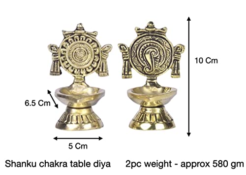 Buy Printology Wood Pure Brass Shanku Chakra Table Diya dimension