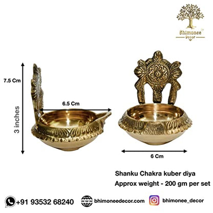 Buy Pure Brass Shanku Chakra Kuber 3 inches Diya Dimension