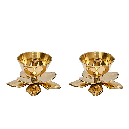 Bhimonee Decor traditionally Designed Set of 2, Heavy Quality Brass Diya for puja Oil lamp, Home Temple, Office, Medium Size