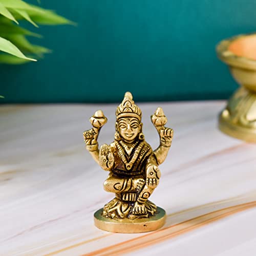 Bhimonee Decor Brass Sitting Laxmi Idol for Home Decor, Gift & Puja, 130 gm, 2.5 inches, Brass Black Antique Finish, 1 Piece