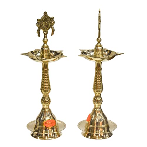 Bhimonee Decor Pure Brass Shanku Chakra Kerla Fancy Diya, 11 inches, Brass Colour, Pack of 1 Pair