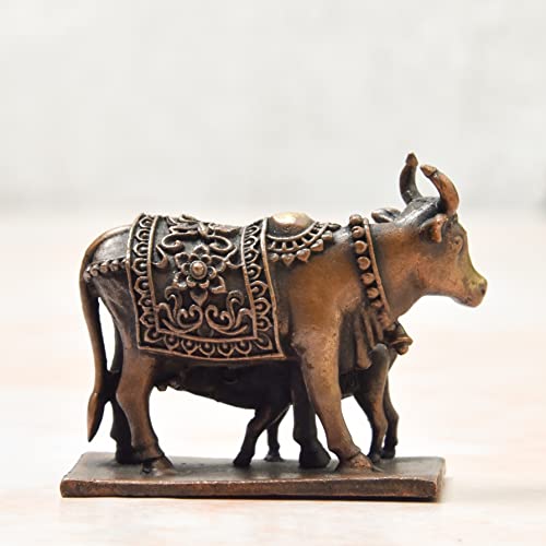 Handmade Copper Cow and Calf 1.75 inches Bhimonee Decor