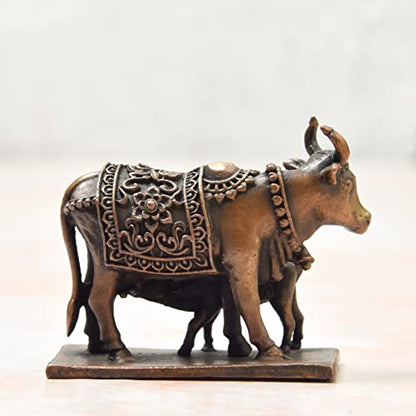 Handmade Copper Cow and Calf 1.75 inches Bhimonee Decor