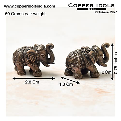 Handmade Copper Small Elephant Set 0.75 inch Dimensions