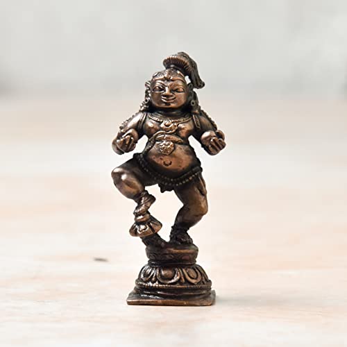 Copper Idols India - By Bhimonee Decor , 2.5 inches, Copper Handmade Butter Navaneetha Krishna Idol , 60 Grams , Patina Antique Finish, Pack of 1 Piece