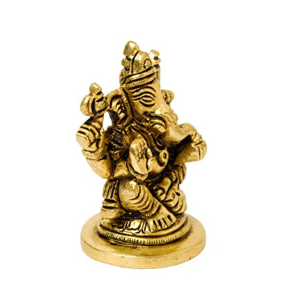 Brass Sitting Ganesha Idol, 2.5 inches, Home Decor India