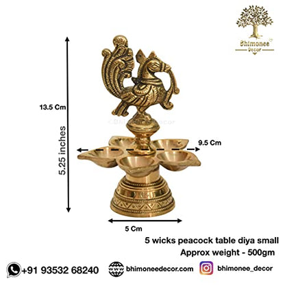 Bhimonee Decor Pure Brass Peacock Design Antique Diya |Table Diya|Deep|Deepak for Pooja|Puja|Mandir| Diwali Festival Decoration