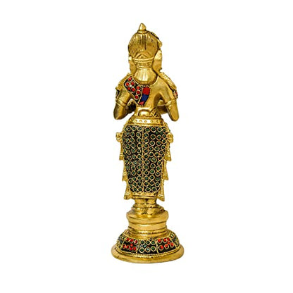 Brass Stone Work Lady with Diya, 9 inches Decor