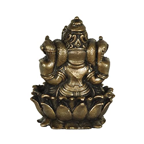 Copper Handmade Lotus Ganesha 2 inches Sitting Idol Back View