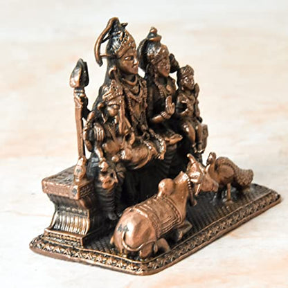 Handmade Copper Shiva Parivar Idol - 2.5 inches