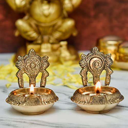 Buy Pure Brass Shanku Chakra Kuber 3 inches Diya