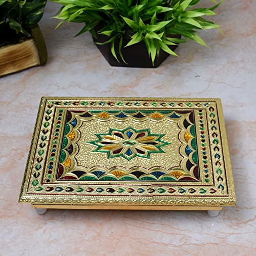 Buy Wooden Golden Foil Meenakari Designer Chowki