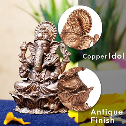  Handmade Copper Ganesha Idol 2 inches India