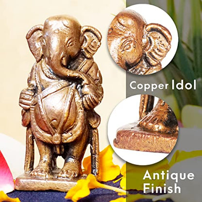 Handmade Copper Yedmunji Ganesha Idol 2.1 inches India