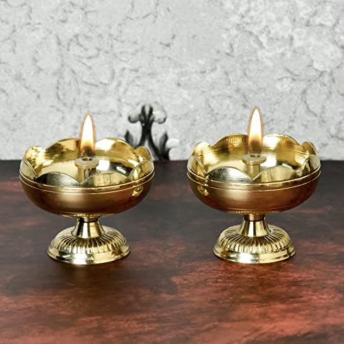 Bhimonee Decor Pure Brass Tamatar Nanda Table Diya, 1.75 inches, Brass, Pack of 2 pcs