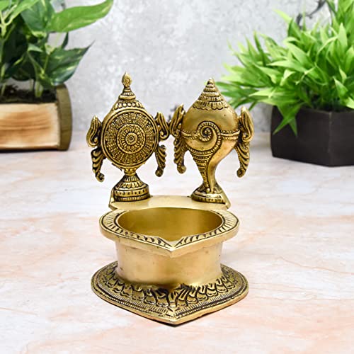 Pure Brass Shanku Chakra 5.5 inches Kamakshi Diya