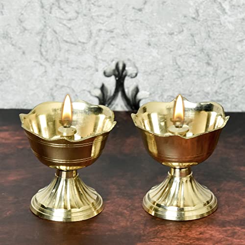 Bhimonee Decor Pure Brass Rose Nanda Table Diya, 1.75 inches, Brass, Pack of 2 pcs