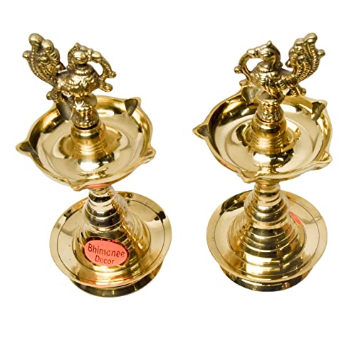 Bhimonee Decor Pure Brass Udupi Murga Global Deep, Deepak, Diya for Pooja Purposes, 6.75 Inches, 750 gm