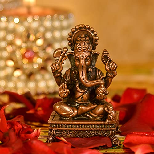 Copper Handmade Small Ganesha 2.4 inches Sitting Idol