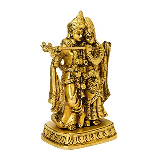 Bhimonee Decor Brass Radha Krishna Idol for Home Décor, 2.15 kg, 8.5 inches, Brass Black Antique Finish, 1 Piece