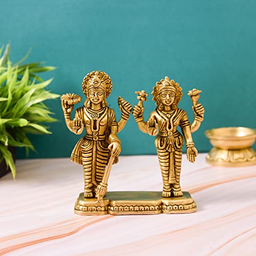 Bhimonee Decor Brass Laxmi Vishnu Idol for Home Decor, Gift & Puja, 1.550 kg, 6 inches, Brass Black Antique Finish, 1 Piece