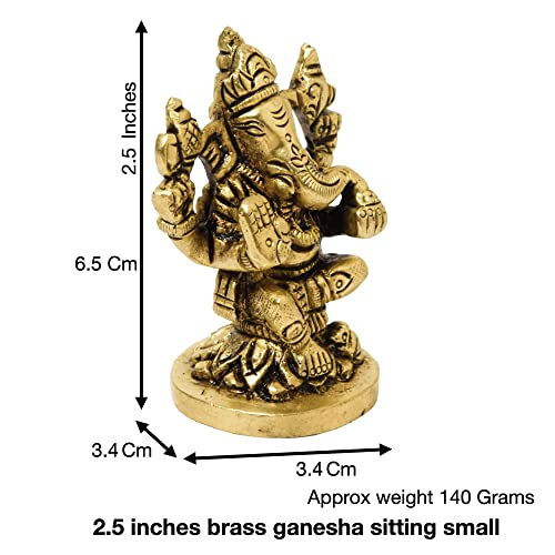 Brass Sitting Ganesha Idol, 2.5 inches Size