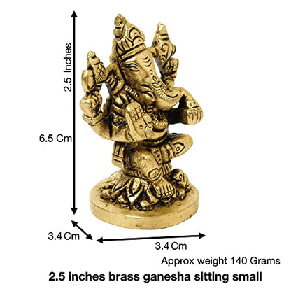 Brass Sitting Ganesha Idol, 2.5 inches Size