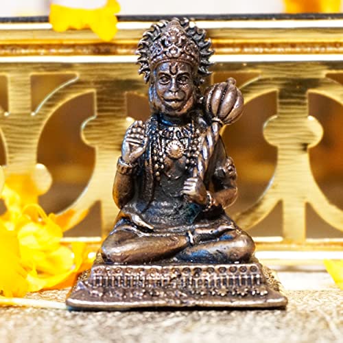 Bhimonee Decor , 1.8 inches, Handmade Copper Hanuman Idol, 50 Grams, Patina Antique Finish, Pack of 1 Piece