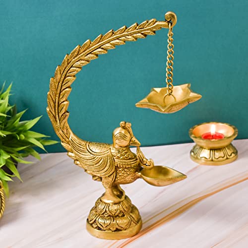 Peacock Design Pure Brass Hanging Diya