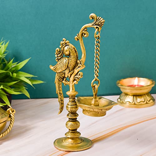  Pure Brass Peacock Stand Hanging Diya, 8.5 inches