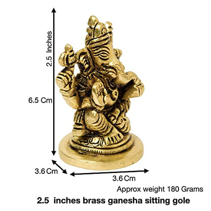 Brass Sitting Ganesha Idol, 2.5 inches, Home Decor Size