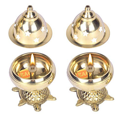 Modern Gift Centre - Set of 2 Pure Brass Tortoise Covering Diya/Tulsi Diya 4 inches by printology