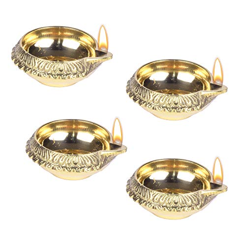 Modern Gift Centre - Set of 4 Pure Brass Kuber Diya 1 inch by printology