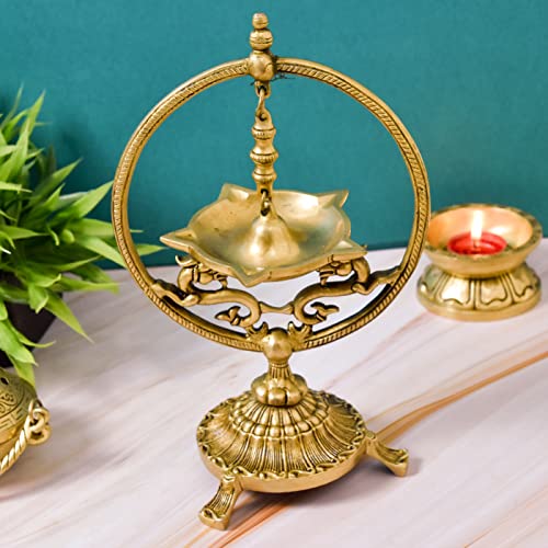 Bhimonee Decor Pure Brass Ring Design Table Diya, 10.25 inches, 1 Wicks, 1.15 kg, Pack of 1 pcs