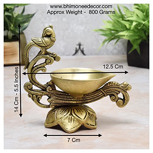  Brass Akhand Jyothi Lotus Base Peacock Size