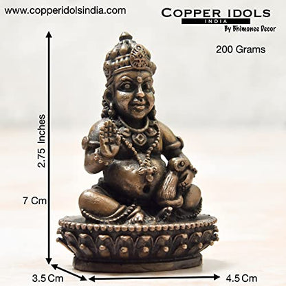 Copper Idols India - By Bhimonee Decor , 2.75 inches, Handmade Copper Indian Kuber Idol, 200 Grams , Patina Antique Finish , Pack of 1 Piece