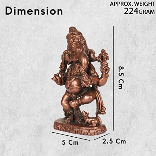 Bhimonee Decor , 3.35 inches, Handmade Copper Dancing Ganesha Idol, 330 Grams, Patina Antique Finish, Pack of 1 Piece