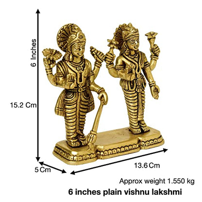 Bhimonee Decor Brass Laxmi Vishnu Idol for Home Decor, Gift & Puja, 1.550 kg, 6 inches, Brass Black Antique Finish, 1 Piece