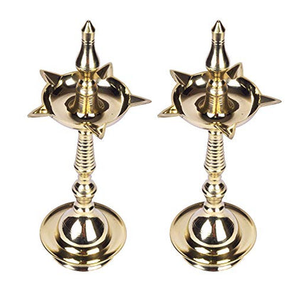 Modern Gift Centre - Set of 2 Pure Brass Kerla Fancy Diya | Samay Diya 13 inches by printology