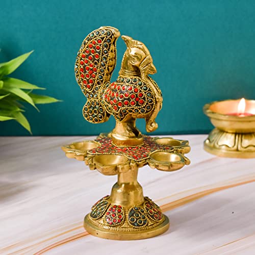 Brass Peacock Design Table Diya, 6.5 inches