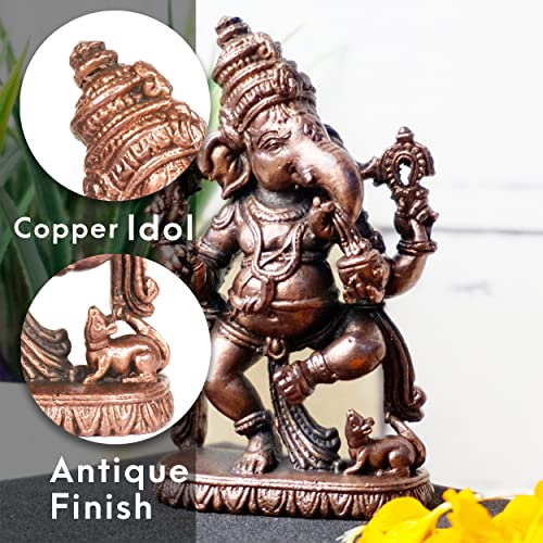  Handmade Copper Dancing Ganesha Idol 3.35 inches India