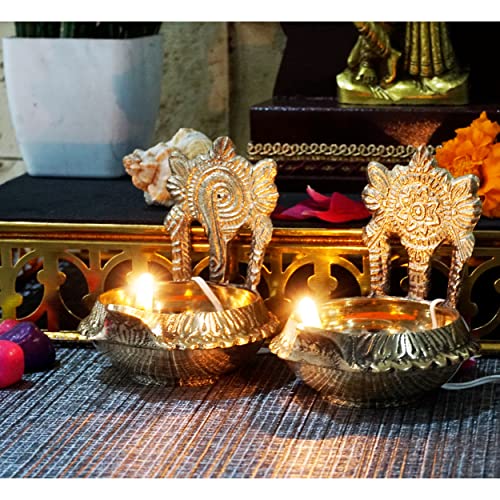 Pure Brass Shanku Chakra Kuber Electric Lights Diya  India